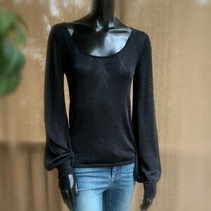 Keepsake Long Sleeve Semi Transparent Metallic Sheen Boatneck Top